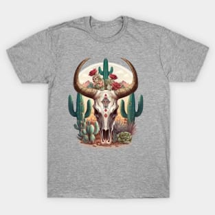 Boho Bull Skull in Desert Landscape T-Shirt